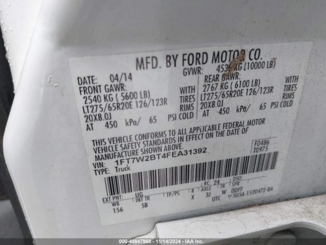 1FT7W2BT4FEA31392 Ford F-250 Lariat