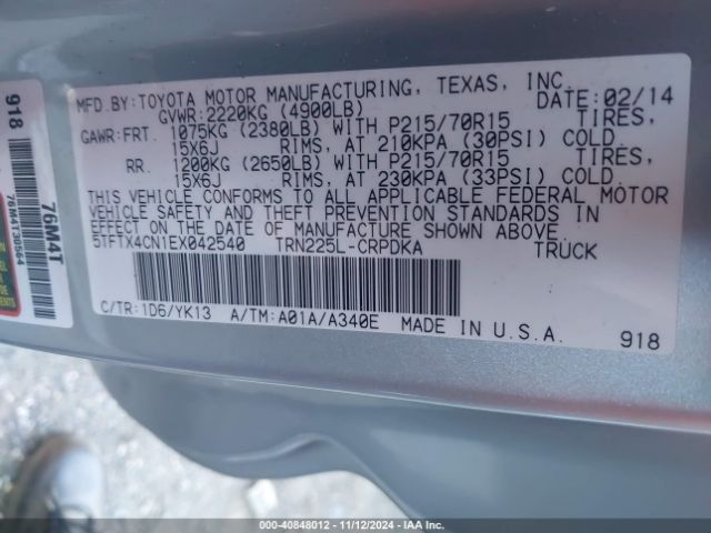 5TFTX4CN1EX042540 Toyota Tacoma