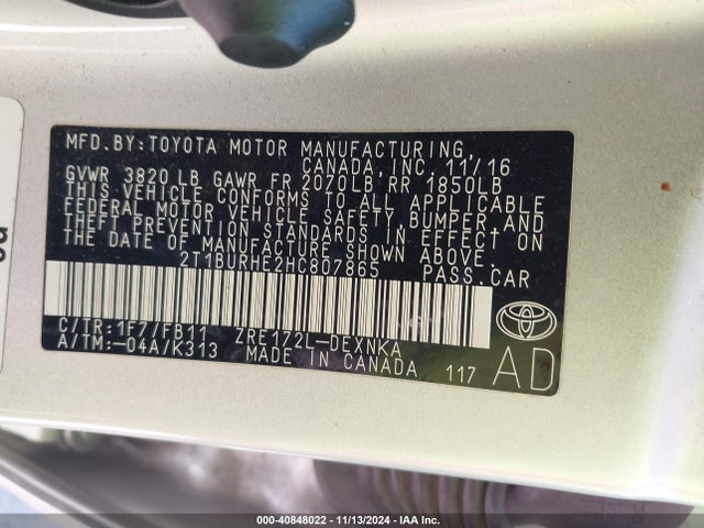 Toyota COROLLA LE 2017 2T1BURHE2HC807865 Image 9