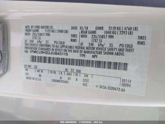 Ford ESCAPE SEL 2018 1FMCU9HD2JUB43115 Image 9