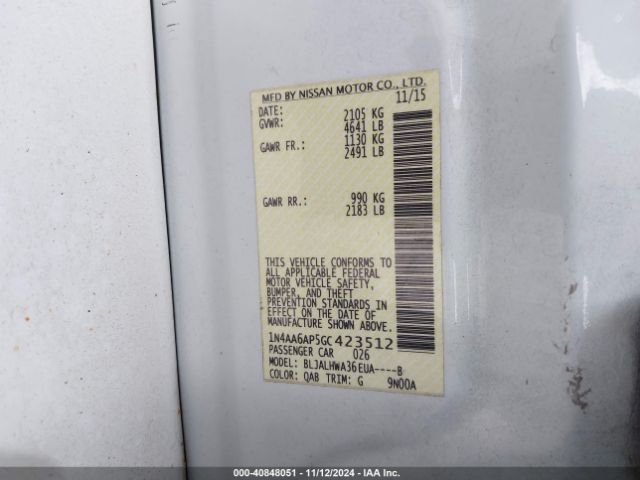 1N4AA6AP5GC423512 Nissan Maxima 3.5 Platinum