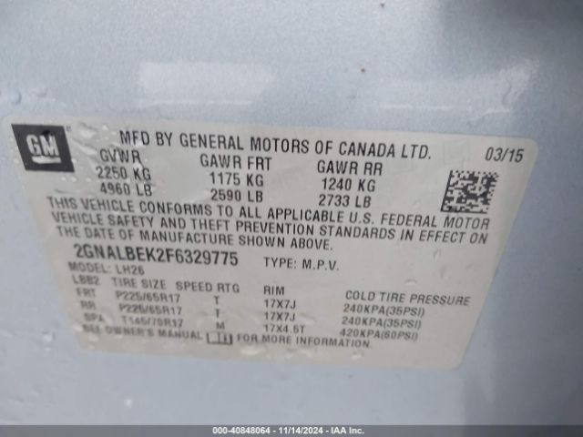 2GNALBEK2F6329775 Chevrolet EQUINOX 1LT