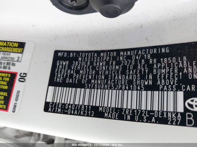 5YFBURHE5JP841045 Toyota COROLLA LE