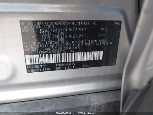4T3MWRFVXPU086012 Toyota Rav4 Le Hybrid