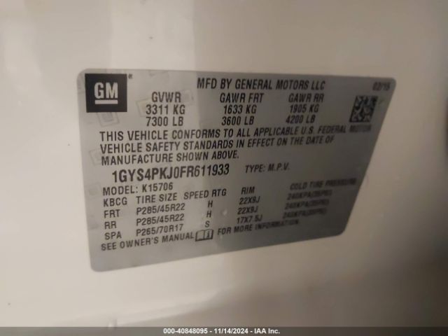 1GYS4PKJ0FR611933 Cadillac Escalade Platinum
