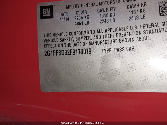 Chevrolet Camaro 2lt 2015 2G1FF3D32F9179079 Image 9
