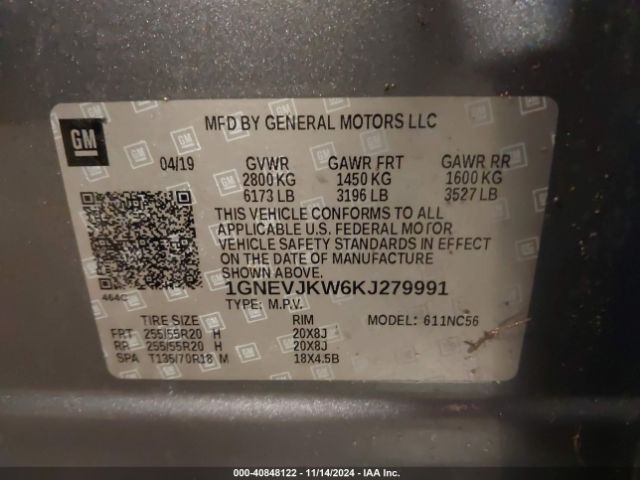1GNEVJKW6KJ279991 Chevrolet Traverse Rs