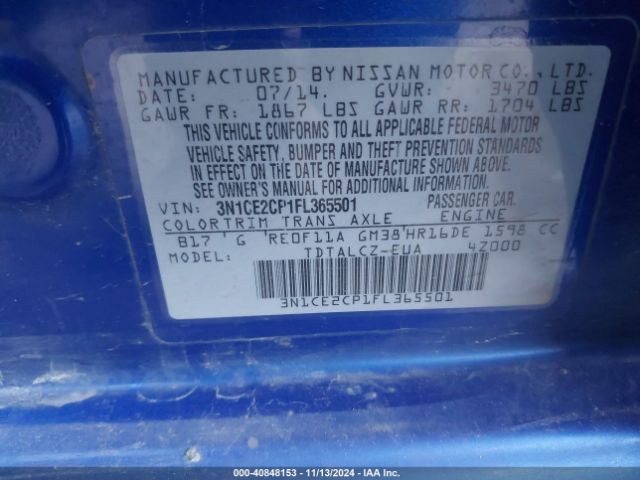 3N1CE2CP1FL365501 Nissan Versa Note S Plus