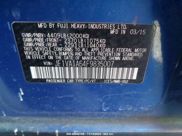 JF1VA1A64F9835007 Subaru WRX