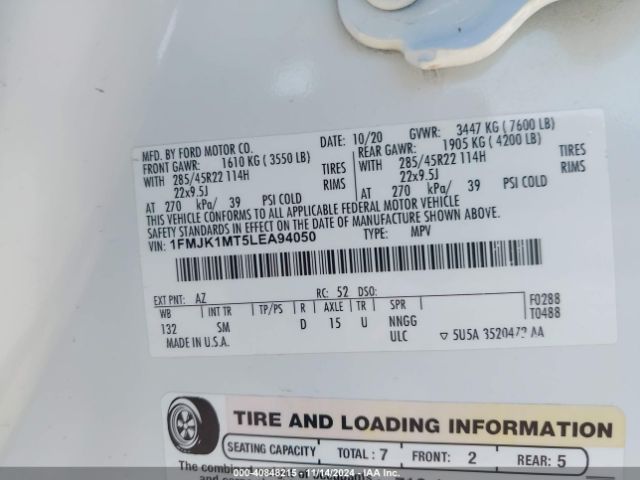 1FMJK1MT5LEA94050 Ford Expedition Platinum Max