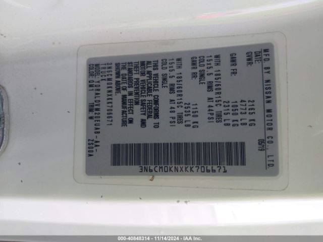 3N6CM0KNXKK706671 Nissan Nv200 S