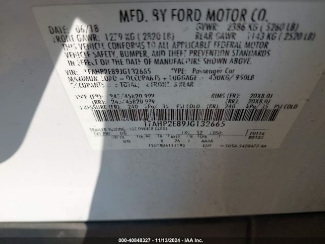 1FAHP2E89JG132665 Ford TAURUS SEL