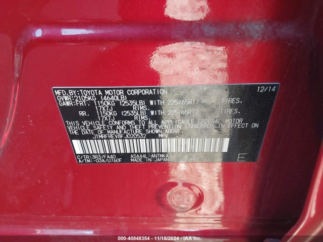 Toyota Rav4 Xle 2015 JTMRFREV8FJ020532 Image 9