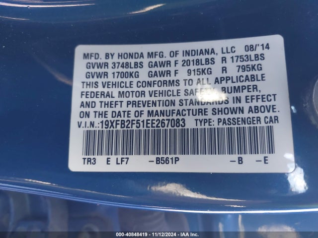 Honda Civic Lx 2014 19XFB2F51EE267083 Image 9