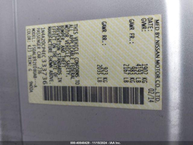 1N4AZ0CP4EC333736 Nissan LEAF S