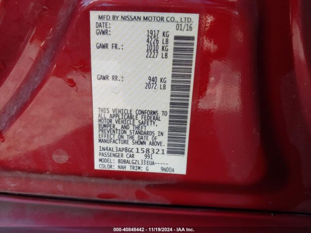 1N4AL3AP8GC158321 Nissan Altima 2.5/2.5 S/2.5 Sl/2.5 Sr/2.5 Sv