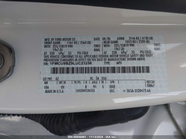 1FMCU9BZ9LUC23258 Ford Escape Se Sport Hybrid