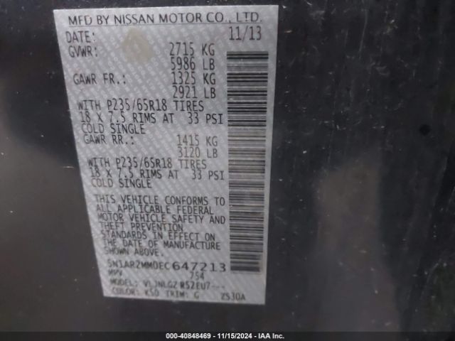 5N1AR2MM0EC647213 Nissan Pathfinder Sl