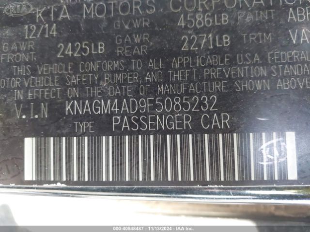 KNAGM4AD9F5085232 KIA OPTIMA HYBRID