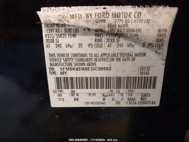 Ford EXPLORER XLT 2014 1FM5K8D88EGC09592 Image 9