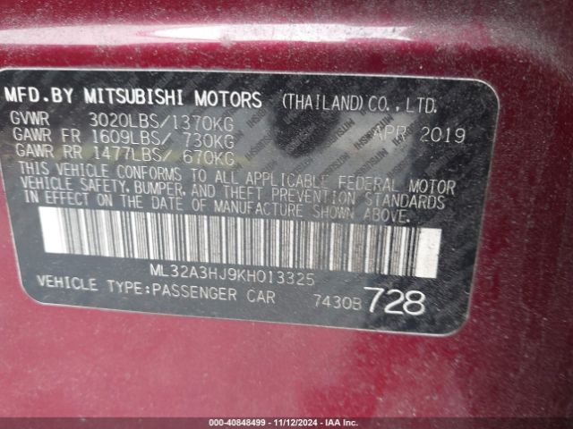2019 MITSUBISHI MIRAGE ML32A3HJ9KH013325 Photo 8