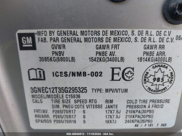 2005 CHEVROLET AVALANCHE 3GNEC12T35G295325 Photo 8