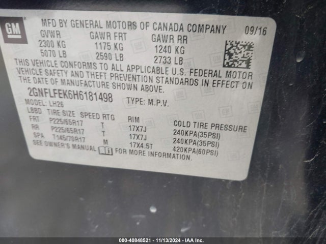 Chevrolet EQUINOX LT 2017 2GNFLFEK6H6181498 Image 9