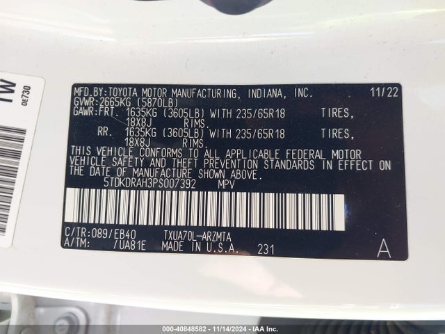 Toyota Highlander Xle 2023 5TDKDRAH3PS007392 Image 9