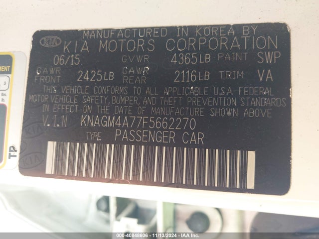 KIA Optima Lx 2015 KNAGM4A77F5662270 Image 9