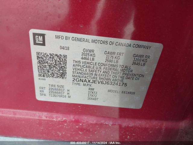 2GNAXJEV6J6324175 Chevrolet EQUINOX LT