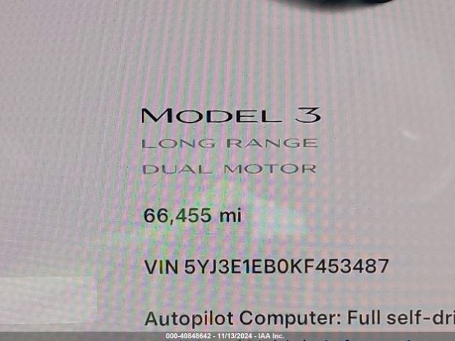 5YJ3E1EB0KF453487 Tesla Model 3 Long Range/performance