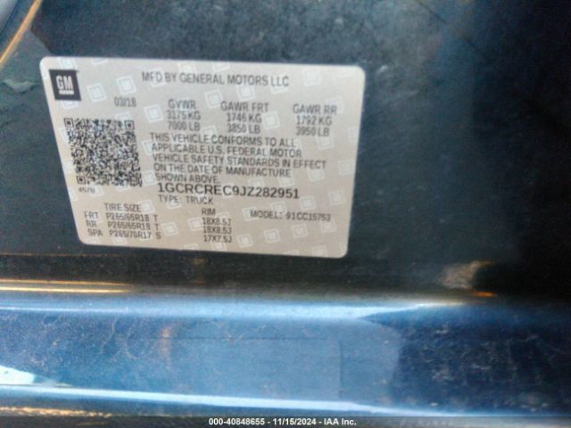 1GCRCREC9JZ282951 Chevrolet Silverado 1500 1lt