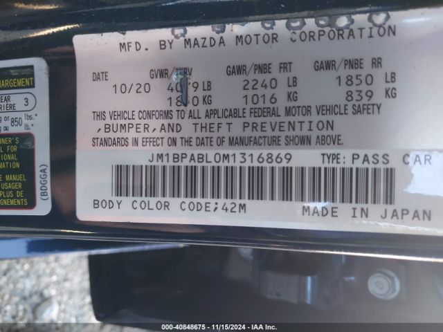 JM1BPABL0M1316869 Mazda Mazda3 Select