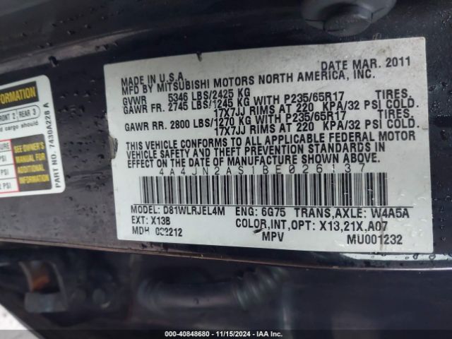 2011 MITSUBISHI ENDEAVOR 4A4JN2AS1BE026137 Photo 8