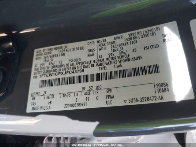 1FTEW1CPXJFC43798 Ford F-150 Xlt