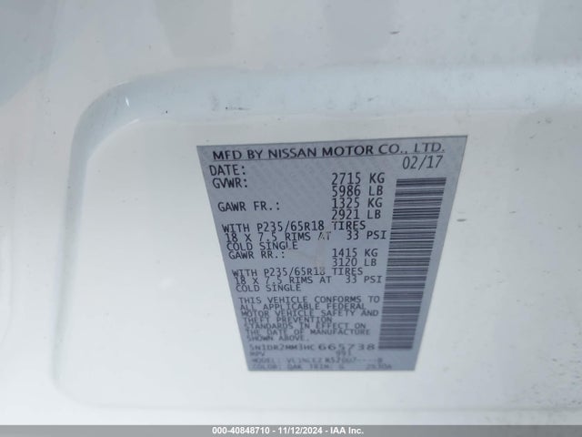 Nissan Pathfinder Sv 2017 5N1DR2MM3HC665738 Image 9
