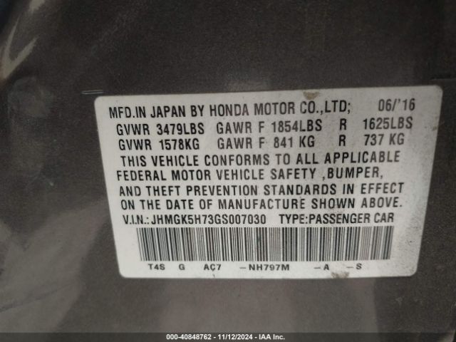 JHMGK5H73GS007030 Honda FIT EX