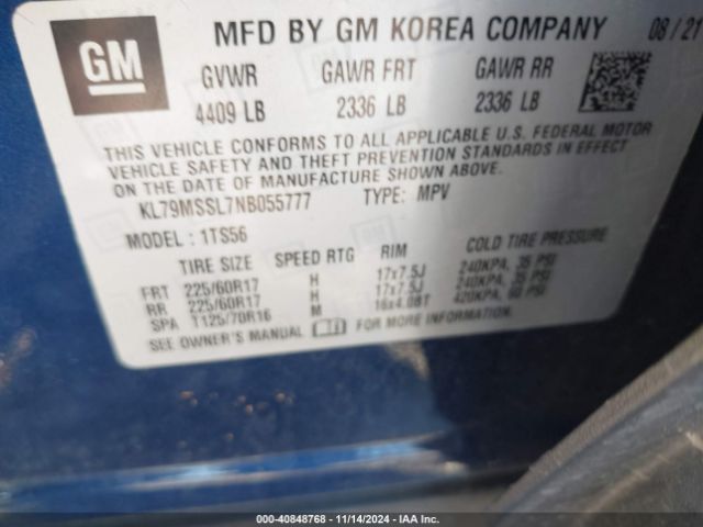 Chevrolet Trailblazer Awd Activ 2022 KL79MSSL7NB055777 Image 9
