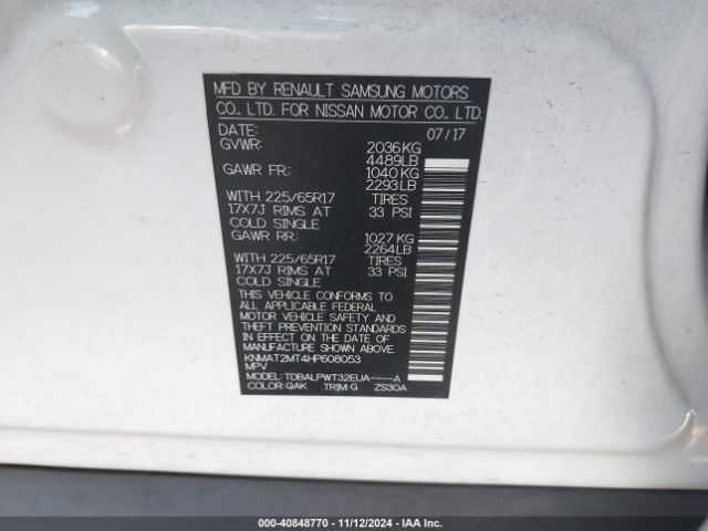 KNMAT2MT4HP608053 Nissan ROGUE S
