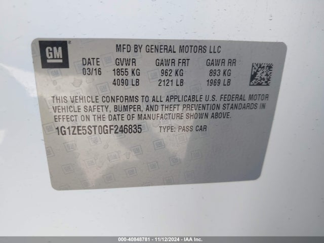 Chevrolet MALIBU 1LT 2016 1G1ZE5ST0GF246835 Image 9