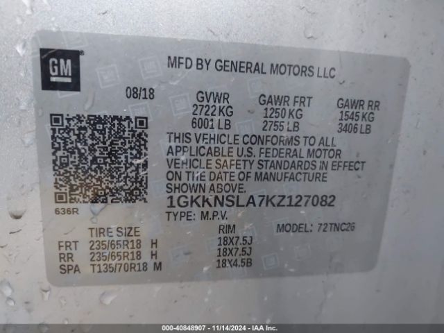 1GKKNSLA7KZ127082 GMC Acadia Sle-2