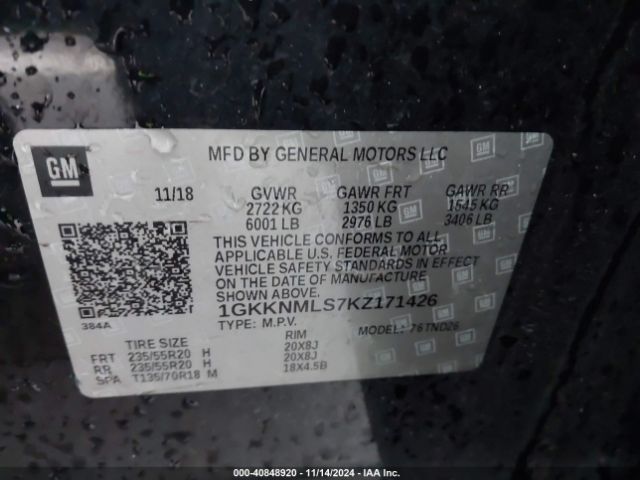 1GKKNMLS7KZ171426 GMC Acadia Slt-1