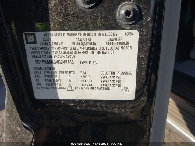 2004 CADILLAC ESCALADE ESV 3GYFK66N34G246143 Photo 8