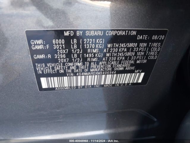 4S4WMARDXM3406944 Subaru Ascent Touring