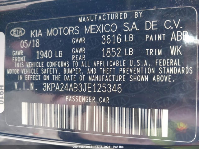 KIA RIO S 2018 3KPA24AB3JE125346 Image 9