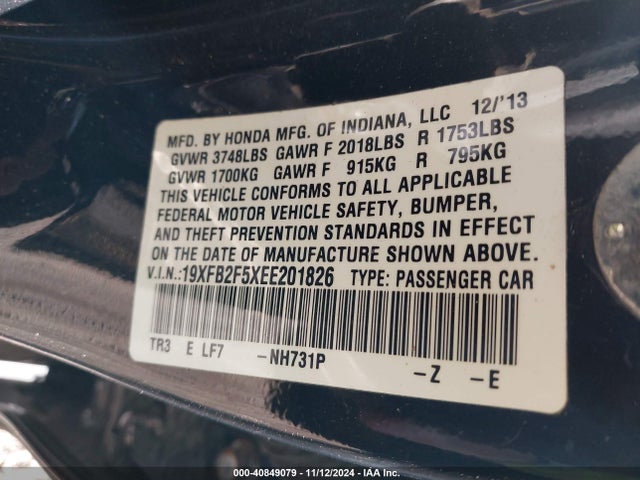 Honda Civic Lx 2014 19XFB2F5XEE201826 Image 9