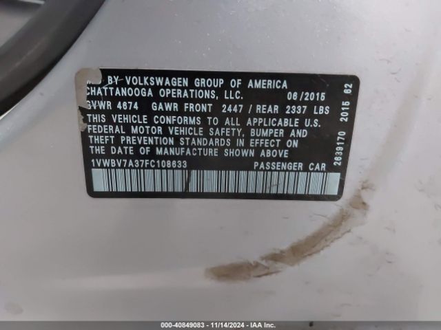 1VWBV7A37FC108633 Volkswagen Passat 2.0l Tdi Se