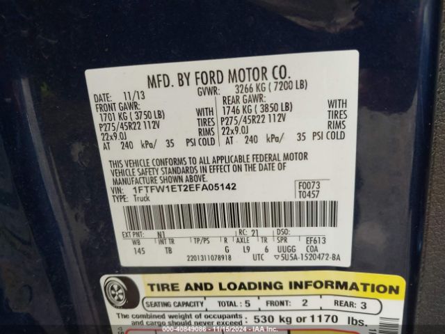 1FTFW1ET2EFA05142 Ford F-150 Limited