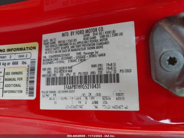 1FA6P8TH0G5210431 Ford Mustang Ecoboost