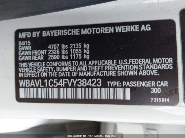 WBAVL1C54FVY38423 BMW X1 Xdrive28i